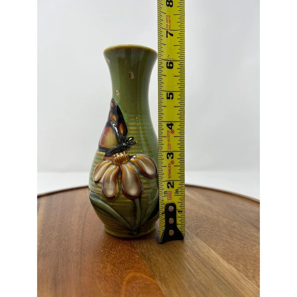 Green Ceramic Butterfly Flower Bud Vase Tabletop Accent‎ Decor